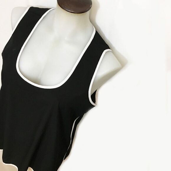 Black Hi Low Tank Top White Trim - Picture 2 of 8